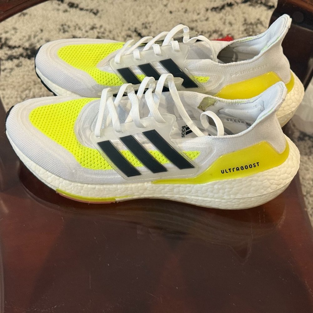 Adidas Ultraboost Neon Yellow and White Athletic Shoes
